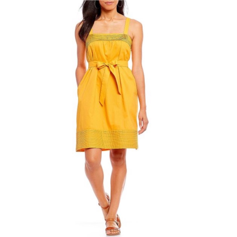 Daniel Cremieux Luna Marigold Self Belt Front Tie Bow Sundress Dress - Picture 3 of 7